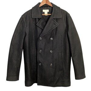 J. Crew Black Wool Blend Double-Breasted Peacoat Mens M Quilted Lining